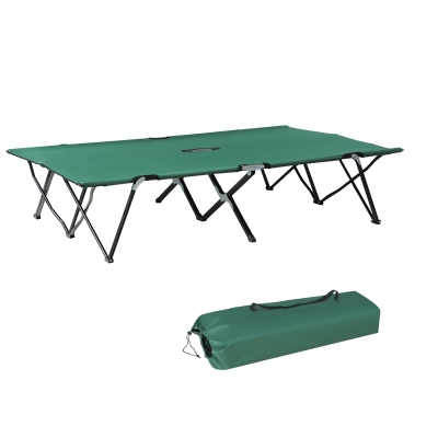 Outsunny Campingbett Klappbar für 2 Personen Feldbett mit Tragetasche bis 136 kg belastbar Stahl Oxford Grün 193 x 125 x 40 cm