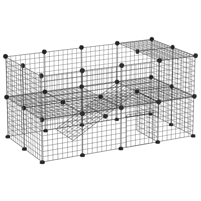 PawHut Valla Metálica Parque para Mascotas con 36 Paneles Animales Pequeños Desmontable Diseño DIY Negro 146x73x73cm