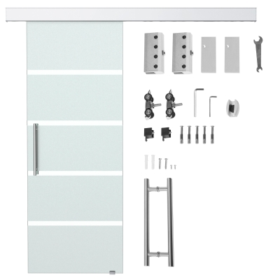 HOMCOM Puerta Corredera de Cristal Translucido con Rayas Transparentes - Vidrio y Aleación de Aluminio - 77.5 x 205cm