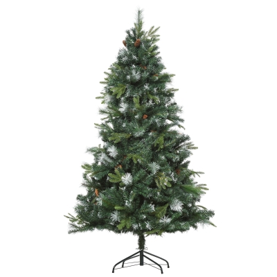 HOMCOM 180cm Brad de Crăciun Pin artificial cu 1077 ramuri, conuri de pin, bază rabatabilă