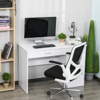 Birou PC modern, 2 sertare si dulap, Lemn, Alb
