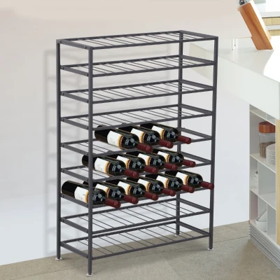 HOMCOM Etajeră pentru sticle de vin, capacitate 54 sticle, metal negru, ideală pentru crame