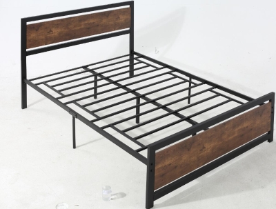 HOMCOM Cadru Pat de o persoana din Lemn si Otel cu Sipci in Stil Industrial, 140x200cm, Negru / Maro Rustic