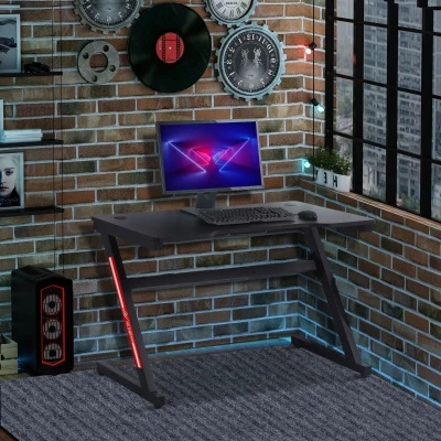 Masă de Gaming cu 2 Orificii pentru Cabluri, 120x60x73 cm, Negru