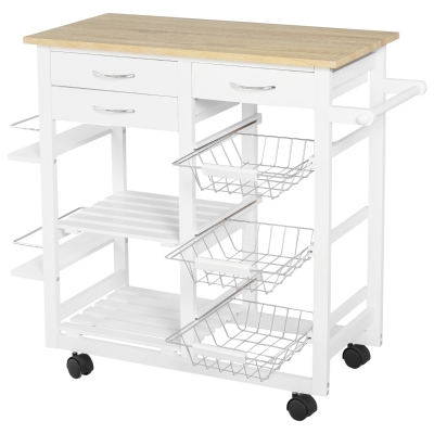 HOMCOM Carucior de Bucatarie cu economisire de spatiu din lemn MDF alb 92 x 37 x 82cm