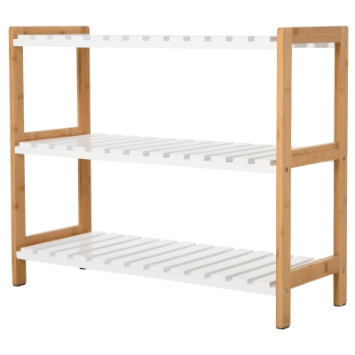Homcom Dulap pentru Pantofi cu 3 Rafturi din MDF si Lemn de Pin si Bambus Alb 70 x 26 x 57,5 cm