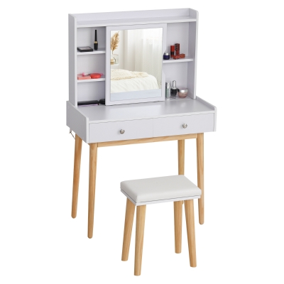 HOMCOM Set de toaleta cu usa glisanta 2 sertare compartimente de depozitare scaun tapitat