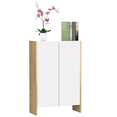 HOMCOM Dulap modern cu 2 usi 2 parti de spatiu interior alb culoare stejar