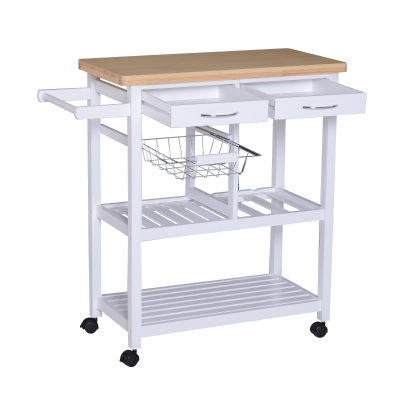 Homcom Carucior de Bucatarie in Lemn cu 2 Rafturi si Sertar,Alb 84,5x37,2x85cm