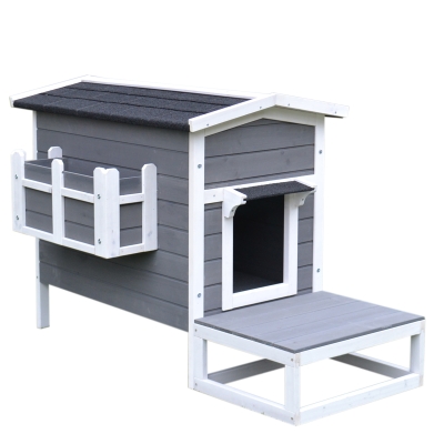 PawHut, cusca inaltata cu balcon si acoperis, 83x66.5x74.7 cm