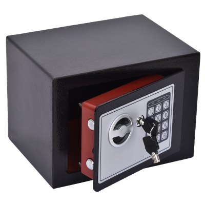HOMCOM Mini seif electronic, Cod pin, Cheie de urgenta, 23x17x17cm, Negru