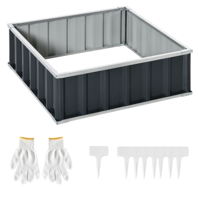Outsunny Pat de Gradina Inaltat din Otel, Baza Deschisa si Asamblare fara Utilizarea Sculelor, 90x90x30cm
