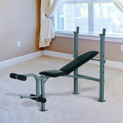 Homcom Banca plana pentru Greutati si Abdomene, Reglabila, cu Suport pentru haltera