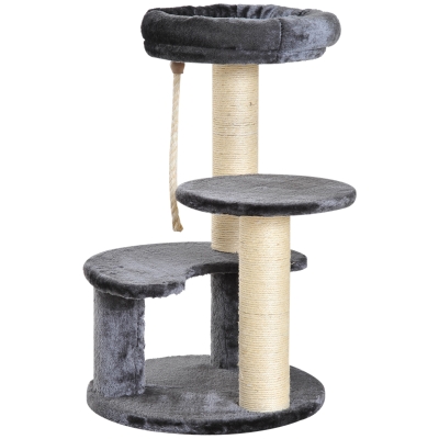 PawHut Ansamblu pentru Pisici cu 3 Niveluri din Plus Sisal Natural Gri Ф40x65cm