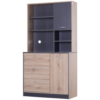 Homcom Mobilier de Bucatarie 4 Rafturi in Lemn, Stejar si Negru, 90x39x169cm