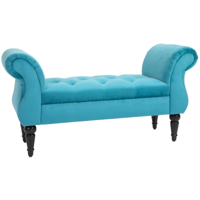 Homcom Chaise Captusita Stil Vintage cu Cotiere Tapitate si Cadru din Lemn, Albastru deschis 117x40x58Hcm