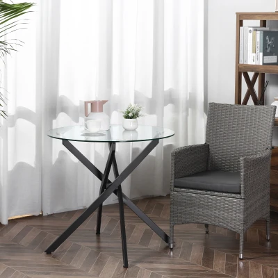 Masa Rotunda din Sticla si Picioare Metal 80x80x75cm Negru
