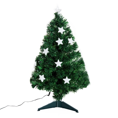 HomCom Brad de Crăciun 90cm cu 90 Ramuri din PVC cu Fibră Optică și 12 becuri LED
