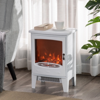 HOMCOM Semineu Electric Alb, cu Efect de Flacara, temperatură reglabilă 900W-1800W