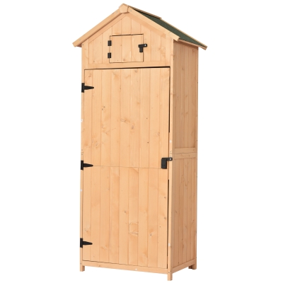 Outsunny Dulap de Gradina Extern Pentru Scule Ustensile in Lemn cu 3 Rafturi Acoperis Impermeabil 77 × 54.2 × 179cm Lemn Natural