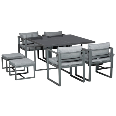 Outsunny Set cu Masa 4 Scaune şi 4 Taburete de Gradina din Aluminiu Gri