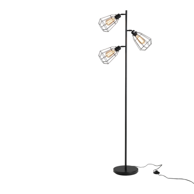 HOMCOM Lampa de Podea in Stil Industrial cu 3 Abajururi Reglabile din Otel, Negru 136x165Hcm