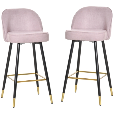 HOMCOM Scaune de bar sau bucatarie Design Set 2 Piese Roz Negru si Auriu