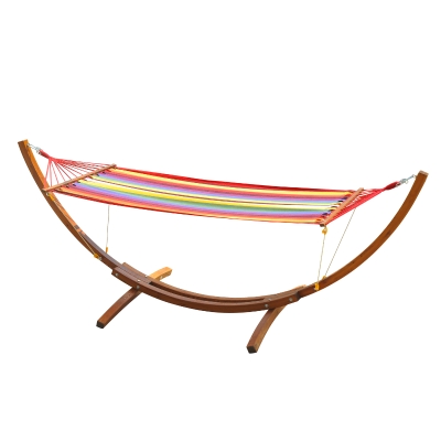 Outsunny Hamac in Tesatura in Dungi Colorat cu Suport in Lemn, 3.15x1x1.1m