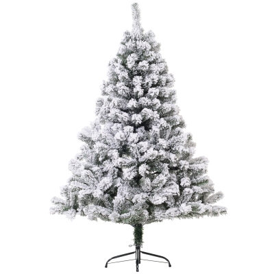 Homcom Brad de Craciun Artificial cu Zapada 140cm Verde si Alb Ф78cm