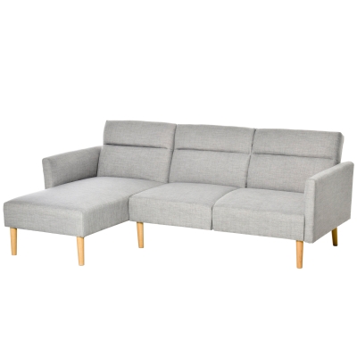 HOMCOM Canapea Extensibila pe Colt cu 3 Locuri din Tesatura Gri Reglabila Stil Scandinav
