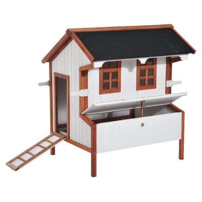 PawHut cotet din lemn pentru gaini 120x96x123cm, alb crem