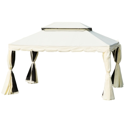 Foisor Outsunny cu Acoperis dublu, Plasa de tantari, Perdele laterale, culoare crema alba 3x4m