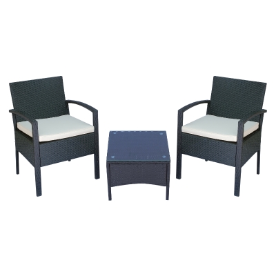 Outsunny Set Mobilier de Gradina 2 Fotolii si Masa cu perne PE Rattan, Negru