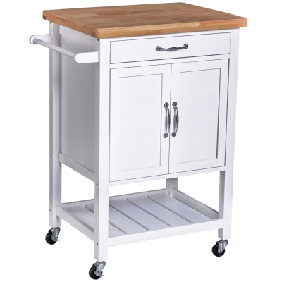Homcom Carucior de Bucatarie in Lemn Alb 65x48x90cm