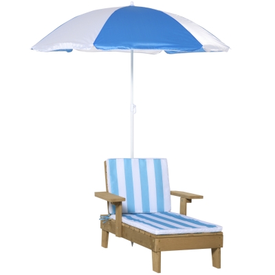 Outsunny Set Sezlong de Plaja pentru Copii, cu Umbrela Alba si Albastra
