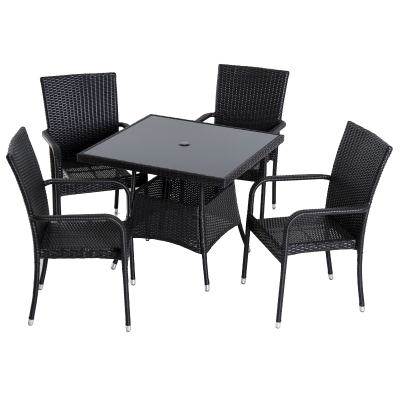 Outsunny Set Mobilier de Pranz de Extern in PE Rattan Masa cu 4 Sedie, Maro
