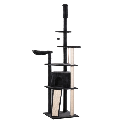 PawHut Stalp de sgariat pentru Pisici pe mai multe niveluri Inalt 210-240cm cu Cusca si Hamac