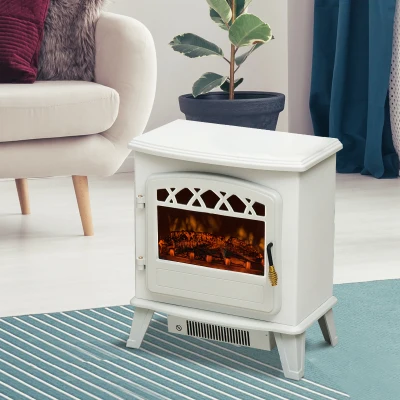 Șemineu Electric de Podea Modern cu Efect de Flacără, 925W/1850W, Alb