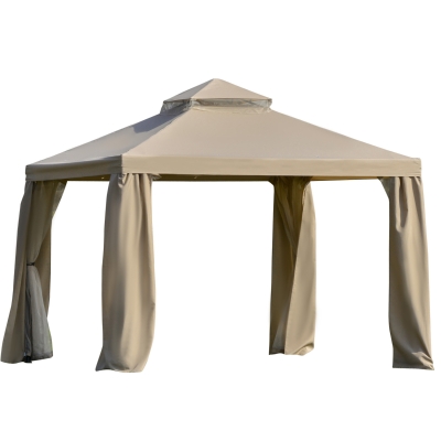 Outsunny Foisor de Gradina cu plasa de tantari 3x3m si acoperis pe 2 niveluri, Metal