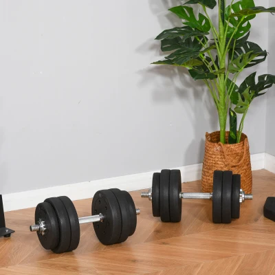 Set 2 Gantere de 30kg in Total, 16 Discuri, Negru