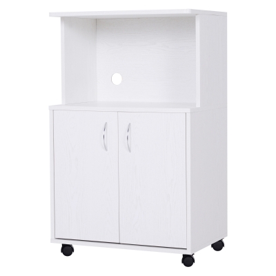 HOMCOM Mobilier Bucatarie pentru Cuptor cu microunde cu Roti si Dulapior din Lemn Alb