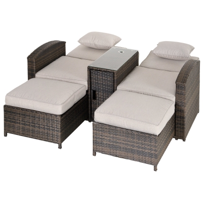 Outsunny Set de 2 Sezlonguri de Gradina Rabatabile cu masa din Ratan
