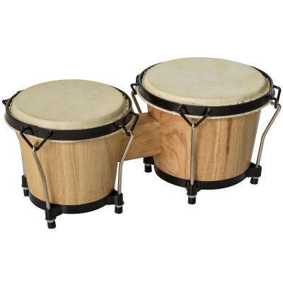 HOMCOM Toba Bongo din Lemn Geanta Inclusa Cap din Piele de Oaie Φ20cm Φ18cm