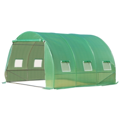 Outsunny Sera Tunel de Gradina cu Usa si 6 Ferestre, Cadru in otel si Acoperire PE, Verde 300x300x200cm