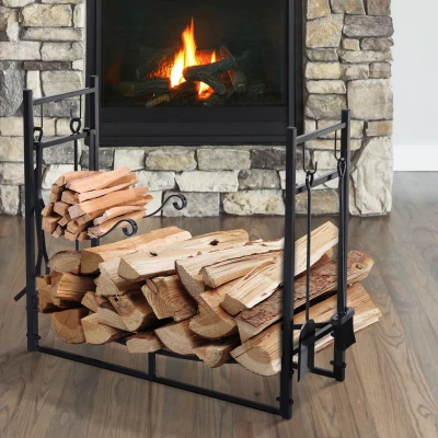 Suport lemne Interior si Exterior, 84x33x76cm, Negru