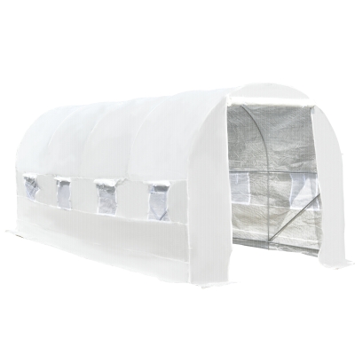 Outsunny Sera Tunel cu Schelet in Otel Galvanizat si Prelata in Polietilen 6 Ferestre Infasurate Alb 5 x 2 x 2 m