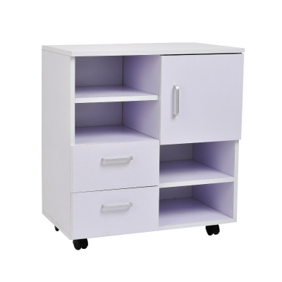 HomCom Comodă TV din Lemn 2 Sertare și o ușă, Alb, 60x65x35cm