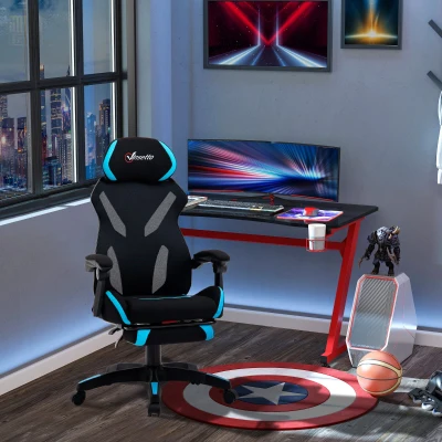Scaun de Gaming cu Suport Lombar, Scaun de Birou Ergonomic cu Înălțime Reglabilă, 65x65x119-129 cm, Albastru