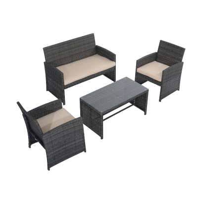 Outsunny Set Mobilier de Extern in PE Rattan Canapea si 2 Fotolii si Perna Gri