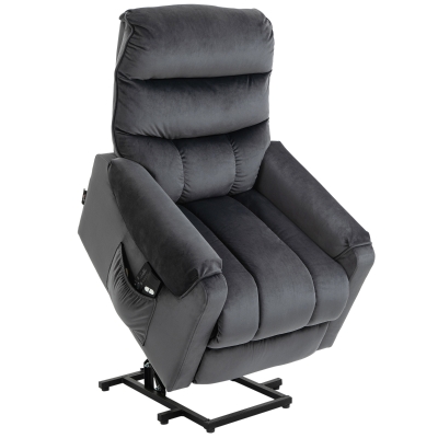 HOMCOM Fotoliu Relax Rabatabil la 135° cu Masaj si Sistem de Inaltare cu Teleocmanda, 79x97x103cm, Gri